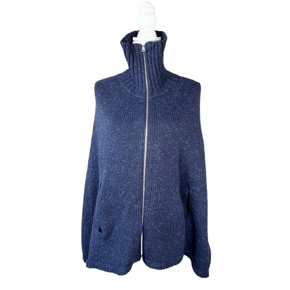 Benson Poncho Sweater Wool Cape Navy Blue Knit Size Small Turtleneck New NWT - Picture 2 of 11